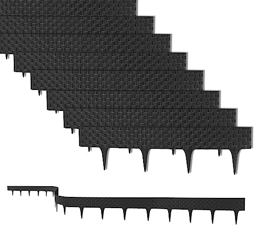 BigDean Rasenkante 12,8m Beeteinfassung mit 16 Elemente a 80 x 9,5cm | Biegbarer Kunststoff in Rattan-Design, Beetumrandung, Palisaden