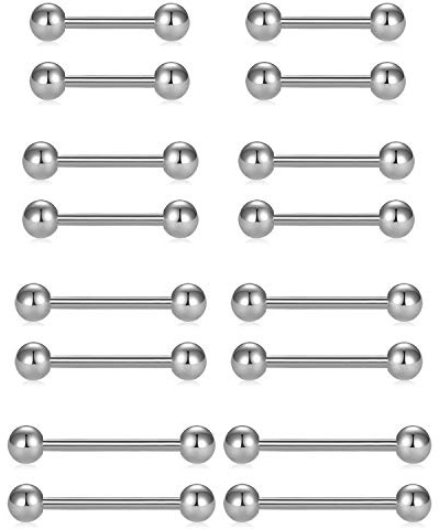 Crdifu Juego de anillos de barras para pezones de lengua 14G 12/14/16/18 mm Joyas de piercing de barra recta de acero inoxidable