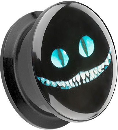 Taffstyle Ohr Plug Flesh Tunnel Piercing Ohrpiercing Kunststoff Schraub Schraubverschluß mit Picture Motiv Cheshire Cat Grinsekatze 12mm