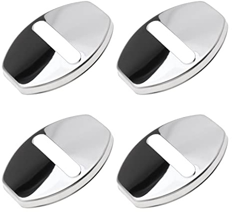 ECSiNG 4PCS Car Door Lock Cover Protector Guard Latch Cap Sticker Buckle Anti-Corrosion Automotive Interior Replacement Accessories Stainless Steel Bright Silver