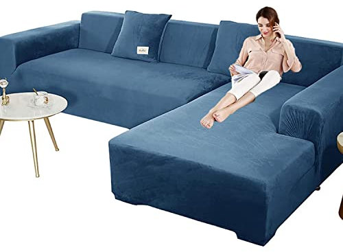 Elastische sofabezug ecksofa couchbezug l form für Hunde Haustiere,dickere sofa überzug 3 sitzer für Wohnzimmer,Sofabezug L Form beige Chaiselongue-Möbelschutz, Loveseat-Bezüge (2 Stück, schwarz