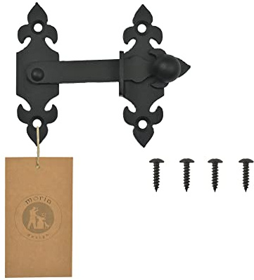 MORIA DESIGN Türverriegelung 13 cm Schwarz, Retro Türverschluss, 3 mm Blech | Schmiedeeisen-Optik, Schlagladen, Gartentor, Holztüren, Pulverbeschichtet, Retro Türverschluss, Rustikal, Montage, Schwarz