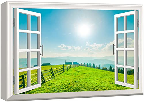 wall26 Canvas Print Wall Art Window View Landscape Green Forest Meadow Nature Wilderness Photography Modern Art Rustic Scenic Colorful for Living Room, Bedroom, Office - 16x24
