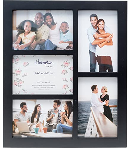Hampton Frames GALLERY 5 Aperture - 4x6 (10x15cm) Black Multi Aperture Picture Photo Frame Acrylic (Non-Glass) Front GAL46-5APBKP