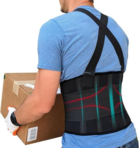 NeoHealth Plus Size Lower Back Support Belt with Suspenders - The Most Effective Back Pain Relief for Men & Women - Industrial Strength Lumbar Protection for Construction, Warehouse, Moving, 3XL