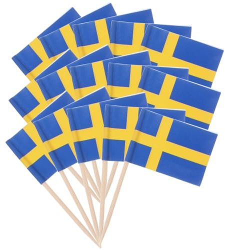 SEMINISMAR Papel De Palillo De Dientes De Bandera Sueca,Palillo De Dientes De Bandera Sueca,Etiqueta De Mini Comida Bandera Nacional,Etiqueta De Queso De Pastelito,Sándwich,Fruta,Cóctel,100 Piezas