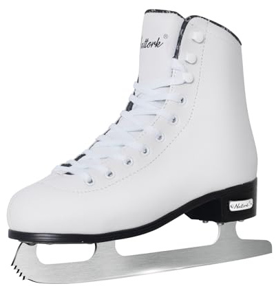 Nattork White Figure Skates Excellence Stainless Steel Blades Ice Figure Skating with Enhanced Support Strength Performance and Ultimate Comfort for Boys and Girls