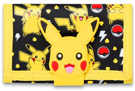 Pokémon - Portefeuille en silicone avec patch - Cadeau pour garçons et filles - Compartiment zippé pour pièces de monnaie - Durable et élégant, jaune, 14 x 8 cm, Dessin animé