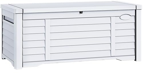 YITAHOME 450 L Garden Storage Box Large, Waterproof Outdoor Storage Box Lockable Deck Boxes with Lid for Patio Garden Tools Pillows Pool Supplies, White, 141 x 66.8 x 59.9cm