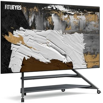 FITUEYES TV Ständer Rollbar für 75-100 Zoll, mit Ablagefläche, bis 85 KG | Fernsehständer mit Rollen, Höhenverstellbar mit Kabelmanagement, für Büro Schlafzimmer Wohnzimmer, Eiffel Serie
