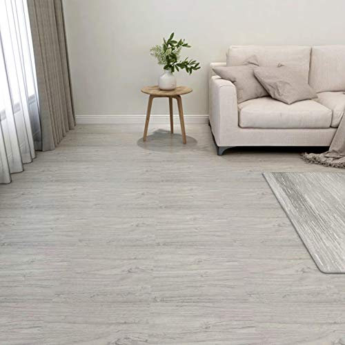 Gecheer Lamas para Suelo Autoadhesivas Tarimas Autoadhesivas Lama Baldosa Azulejo Suelo para Salón Sala de Estar Dormitorio Impermeables Antideslizantes 55 uds PVC 5,11 m² Gris Claro