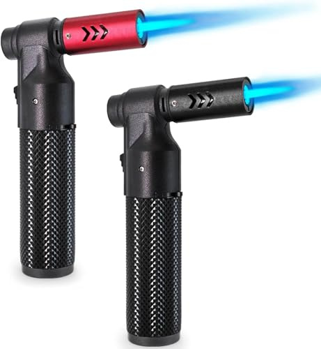 2 Pack Culinary Butane Torch Lighter,Big Jet Flame Refillable Portable Butane Torch,Refillable Adjustable Torch for Candle Lighter/Camping/Baking/Home Welding BBQ (Without Butane) (Black+Red)
