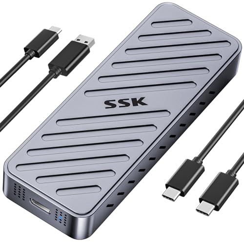 SSK 20Gbps NVMe Gehäuse, USB3.2 Gen 2x2 M2 SSD Adapter | PCIE M2 NVMe USB Adapter für M-Key 2280/2260/2242/2230 SSD Case mit LED-Anzeige Aluminiumlegierung