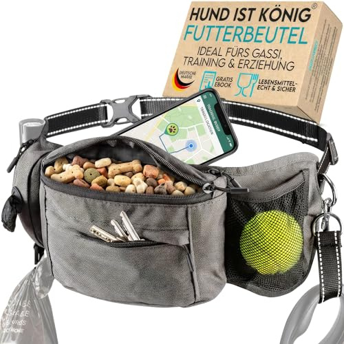 HUND IST KÖNIG Bolsa para golosinas para perros y accesorios para perros, resistente riñonera para perros, bolsa de comida para perros con dispensador de bolsas para excrementos, compartimento para