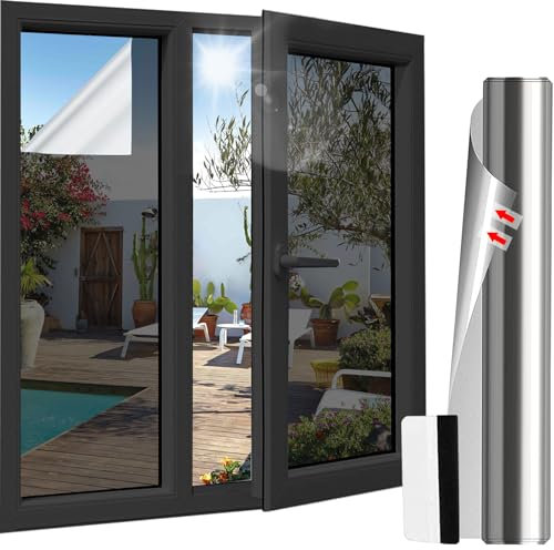 Antrect Pellicola a specchio per finestra anti sguardo, 30 x 200 cm, pellicola oscurante per finestre, anti raggi UV, anti calore, per soggiorno, camera da letto, ufficio