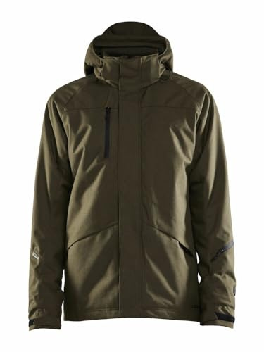 Craft MOUNTAIN PADDED Herrjacka | M | Botanisk | vadderad vinterjacka med hög krage | avtagbar huva | snöfall i linningen | vattenavvisande | vindtät | vandringsjacka för män, Botanisk, M