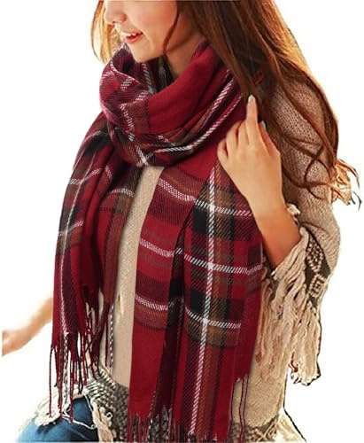 heekpek Damen Kariert Oversized Kaschmir Schal Lange Winterschal Weich Wraps Groß Karo Fransen Schals Warm für Herbst Winter