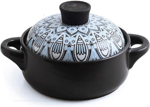 Auflaufform Auflaufform mit Deckel, handgefertigte antihaftbeschichtete Cotta-Pfanne aus Keramik for Slow Cooker, Steinschüssel, Suppen-/Ton-/Tontopf mit Doppelgriff, Keramik-Kochgeschirr(3.5L)
