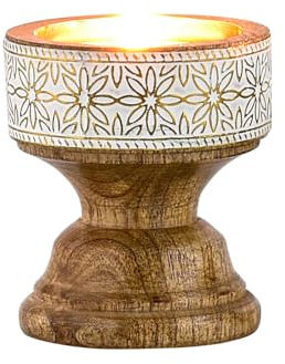 Marrakesch Boho Deko Teelichthalter Kerzenständer aus Holz und Metall 7,5cm groß Hamida | Vintage Orientalische Kerzenhalter als Wohnzimmer Tischdeko oder Schlafzimmer Zimmer Frühlingsdeko
