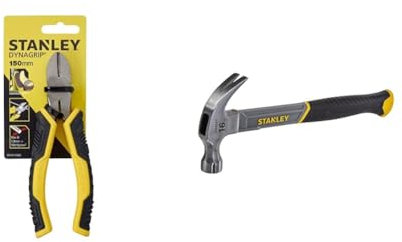Stanley STHT0-74362 Tools 074362 ControlGrip Diagonal Cutting Pliers 150mm, Yellow/Black & STHT0-51309 16oz Fiberglass Curved Claw Hammer, 450g