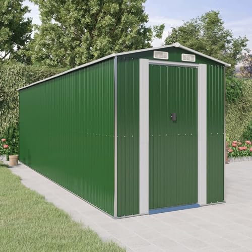 Bulliing Geräteschuppen Grün 192x606x223 cm Verzinkter Stahl GartengeräTehaus Metall Kleines Gartenhaus GartenhüTte GeräTeschuppen Lagerzelt