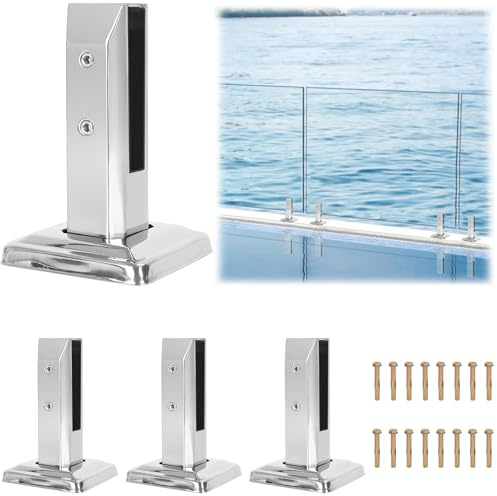 OUUTMEE Stehende Glasklemme，4PCS Große Glasklemme aus 304 Edelstahl, Mattiert，Glashalter für Treppen, Halterung für Glas, Zaun, Pool, Glas für Handläufe, Balkon, Treppengeländer, H168mm