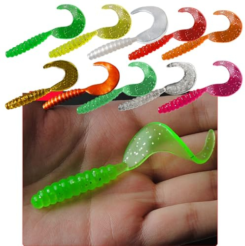 Senvenelec 30 cebos artificiales, biomiméticos de silicona suave para lombrices de tierra artificiales, señuelos de pesca Big Roll Tail, señuelos de pesca, gusanos simulados, fuerte tentación de