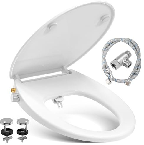 Toilettendeckel mit Bidet,YEAUPE PRO WC Sitze mit Absenkautomatik, nicht elektrisch, mit selbstreinigenden Doppeldüsen,separate Rückseite und weibliche Reinigung (Oval) 44,3 * 37,1 * 8,3CM