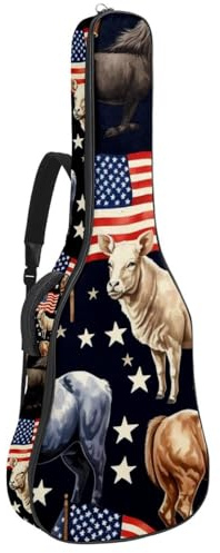 Custodia per chitarra acustica, bella custodia con scomparto per accessori, impermeabile, con bandiera americana, Multicolore, 42.9x16.9x4.7 in, Borsa per chitarra