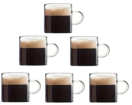casstaly 6 tazzine da caffè espresso in vetro da 113,4 g, con manico, per latte caldo o , latte, succhi di frutta, adatte al microonde, ad alta , facili da usare, A