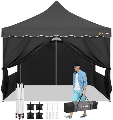 COBIZI Pabellón de Jardín Cenador Plegable 3x3 m Gazebo Impermeable Pop-Up Garden Pavilion con Paredes Laterales,Negro