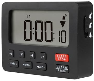 YOOREAL Temporizadores de cocina digitales, con 4 juegos de cronómetros de | cuenta regresiva Temporizador / Reloj temporizador magnético con alarma fuerte ajustable Cocina en el aula Fitness (Negro)