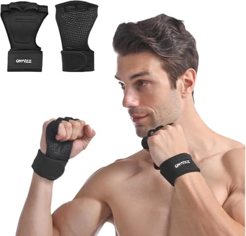 ONTYZZ Fitness Handschuhe mit Handgelenkstütze für Gewichtheben Krafttraining Gym Crossfit Calisthenics Bodybuilding Anti-rutsch Herren Trainingshandschuhe Damen L