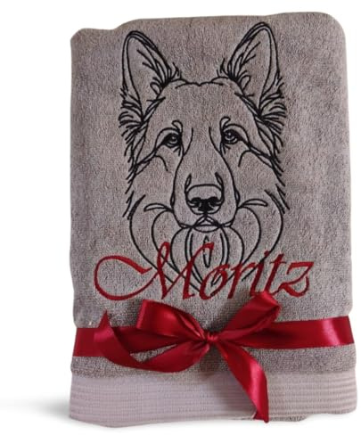 Hundehandtuch Portrait Rasse und Namen Bestickt Geschenk Hundebesitzer Welpenhandtuch Handtuch Hund Welpe Auto Haustier Baumwolle saugfähig Hunde-Mama Zubehör personalisiert Hunde-Pflege Liebe