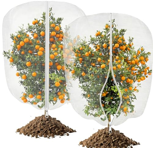 2-pack växtskyddsnät med dragkedja & dragsko – 137x183 cm fågelskyddsnät för fruktträd, grönsaker & bär – Finmaskigt insektsskyddsnät, kulturskyddsnät, växtskyddshuva