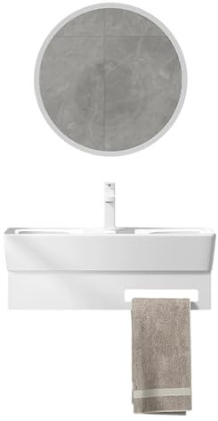 YUGXTH Lavabo d'angle Mural, Lave Main d'angle, Lavabo Rectangulaire, Meuble de Rangement de Salle de Bain Moderne avec Miroir et Porte-Serviettes, pour Petit Espace(80cm/31.5in)