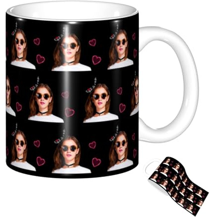 LucBuy Tasse à Café Personnalisée avec Visages, Tasses Personnalisées avec Photos de Tête de 11 oz, Tasses Amusantes avec Plusieurs Images, Cadeaux Uniques pour Anniversaire/Noël/Saint-Valentin (A1)