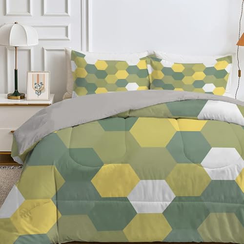SYHIEGO Geometrie Bettdecke 135x200 cm, 4-Jahreszeiten Steppdecke, Waschbare Ganzjahresdecke ohne Bezug, Moderner Stil Muster Weiche Schlafdecke, Einzelbettdecke, Grün -Ea153