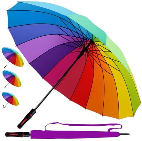 COLLAR AND CUFFS LONDON 95KPH 16 Rippen Regenschirm Automatik Sturmfest Regenbogen - Stockschirm SEHR STARK Herren Damen Windfest - Windproof Verstärkt mit Fiberglas - Mehrfarbig Bunt