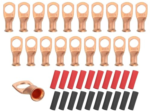 sourcing map 20 capicorda per batteria da 6 AWG, terminali ad anello da 6 gauge, 3/8, connettori terminali terminali in rame, tubi termorestringenti 3:1, oro