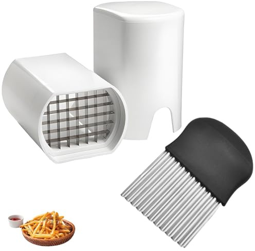 2 PCS Potato Chippers, White and Black Crinkle Chip Cutter, Stainless Steel Potato Chipper Chip Cutter, Vegetable Cutter, Handheld Manual Chip Slicer for Home Kitchen Restaurants