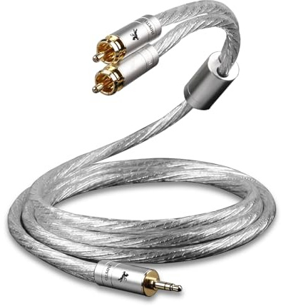 Impeto Cable RCA Jack 3.5 Câble audio stéréo Jack 3.5 mm AUX vers 2 RCA haute qualité audiophile S-OCC, connecteur plaqué or, pour téléphone, ordinateur portable, pad, mp3, amplificateur 1.5m