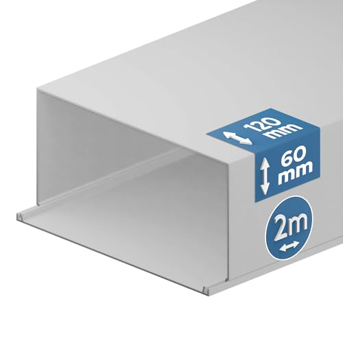 EDO Goulotte de Câble 120x60 mm Cache-Câble Blanc 2m | Goulotte PVC avec Couvercle à Clipser - Cache Câble Mural en Saillie - Goulotte Décorative TV, Bureau, Salon
