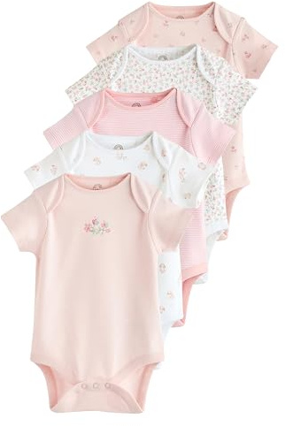 NEXT Baby Mädchen Kurzärmelige Strampler, 7er-Pack – 5er-Pack Pink Bunny 80-86