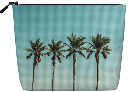 JEKYDOSD Palm Tree Print Fake Hemp Makeup Bag Waterproof Imitation Hemp Bag For Daily Life, Travel, And More
