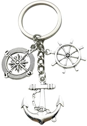 1 Porte-clés à Thème Maritime avec Ancre, Volant et Boussole – Cadeau Parfait pour les Amateurs de Voile