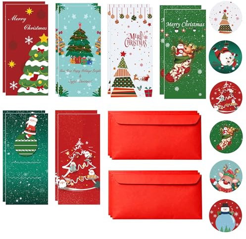 wootile Lot de 24 porte-billets de Noël pour espèces - Cartes de vœux de Noël - Enveloppes pour argent liquide, décoration de Noël pour Noël, vacances et Nouvel An