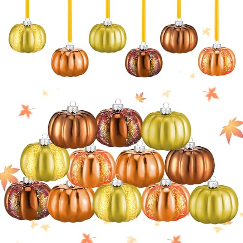 Herbstdeko Kürbis Hängend, 12 Stück Herbst Deko Kürbis, Herbstdeko Innen Zum Aufhängen, Kunststoff Weihnachtskugeln Zierkürbisse Deko Ornament für Halloween Deko Thanksgiving Fenster Dekoration (B)