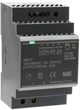 Fuente de Alimentación para el Montaje de Rayos de Sombra 24V 2.5A 60W Transformador de Red de Conmutación AC a CC para la Industria Iluminación y Automatización LED HDR-60-24