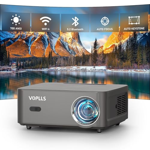 【Auto Focus & Keystone】Smart 4K Projector, VOPLLS 700ANSI WiFi Bluetooth 1080P Full HD Portable Projector, 6D/4P Keystone 50% Zoom Home Cinema Projectors for Smartphone/TV Stick/PPT/PS5